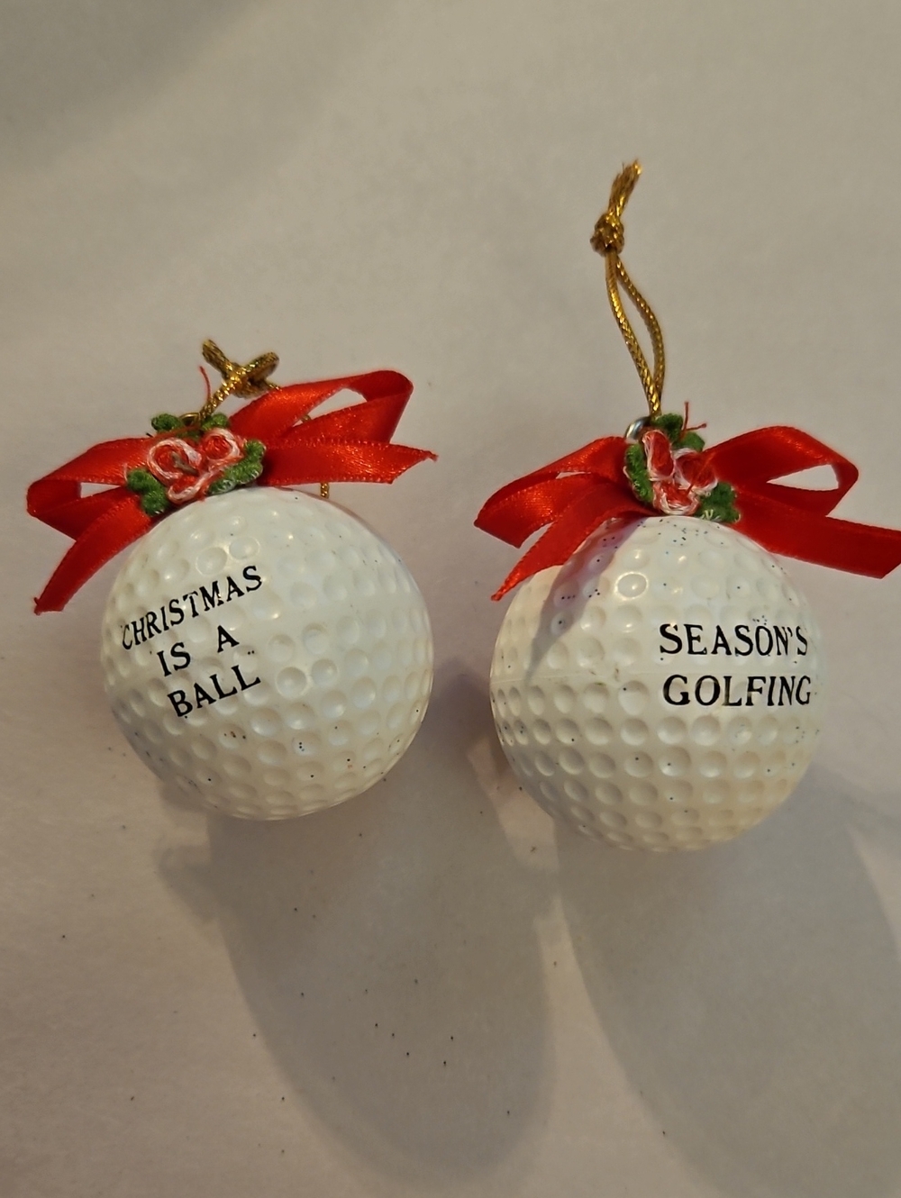 Holiday Golf Ball Ornament with Red Ribbon - Unbranded